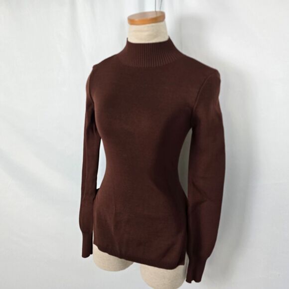 Forever 21 Sweater Women's Small Brown Mock Neck Open Back w/ Ties Side Slits - Picture 16 of 16